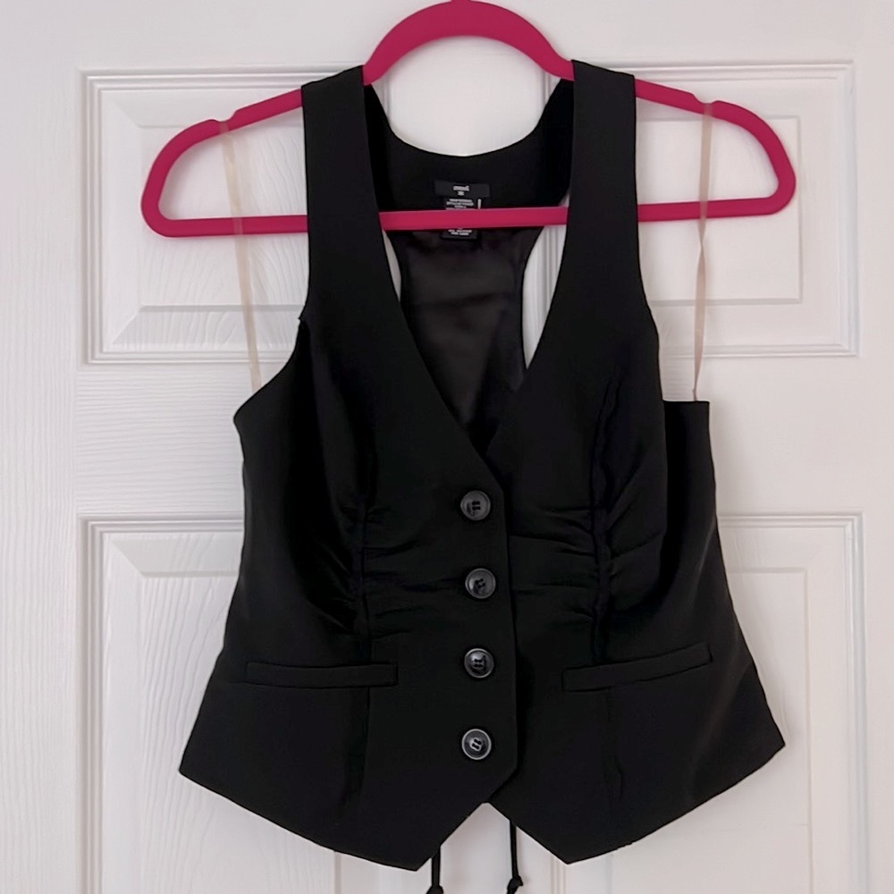 Stoosh Black Button Vest w/ Lace Trim